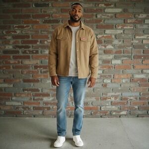 Coleman Mens Canvas Sherpa Lined‎ Flannel Shirt Jacket Tan Workwear Size M